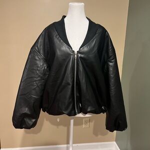 BY.DYLN. Atticus Faux Leather Bomber Jacket Black Size M Trendy Fall